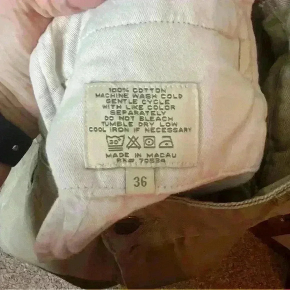 Orvis Khaki Leather Accent Jeans Men 36x28 Tan Outdoor Straight Leg Casual - Picture 7 of 7